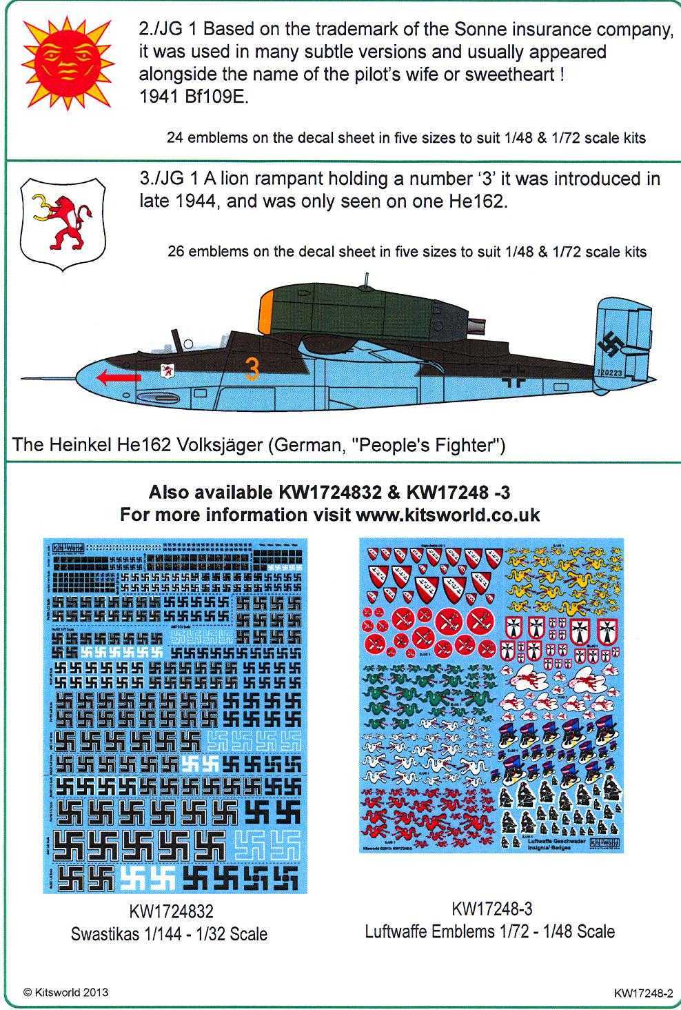 Kits World Decals 1/72 & 1/48 LUFTWAFFE FIGHTER UNIT EMBLEMS Part 1 eBay